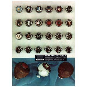 1965 Amco Shift Knobs Company Emblems Vintage Print Ad Corvette Jaguar Mercedes